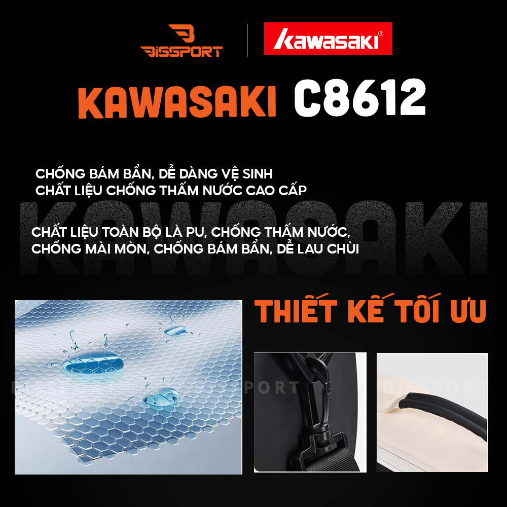 Túi Cầu Lông Kawasaki B8612 Chính Hãng - Nâu - 1 Ngăn Chính 1 Phụ - Vải Chống Thấm Nước - Khóa Kéo Siêu Bền